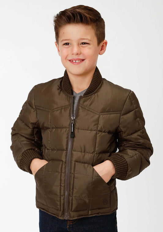 Roper Boys Brown Poly-Filled Jacket Wildflowers & Denim