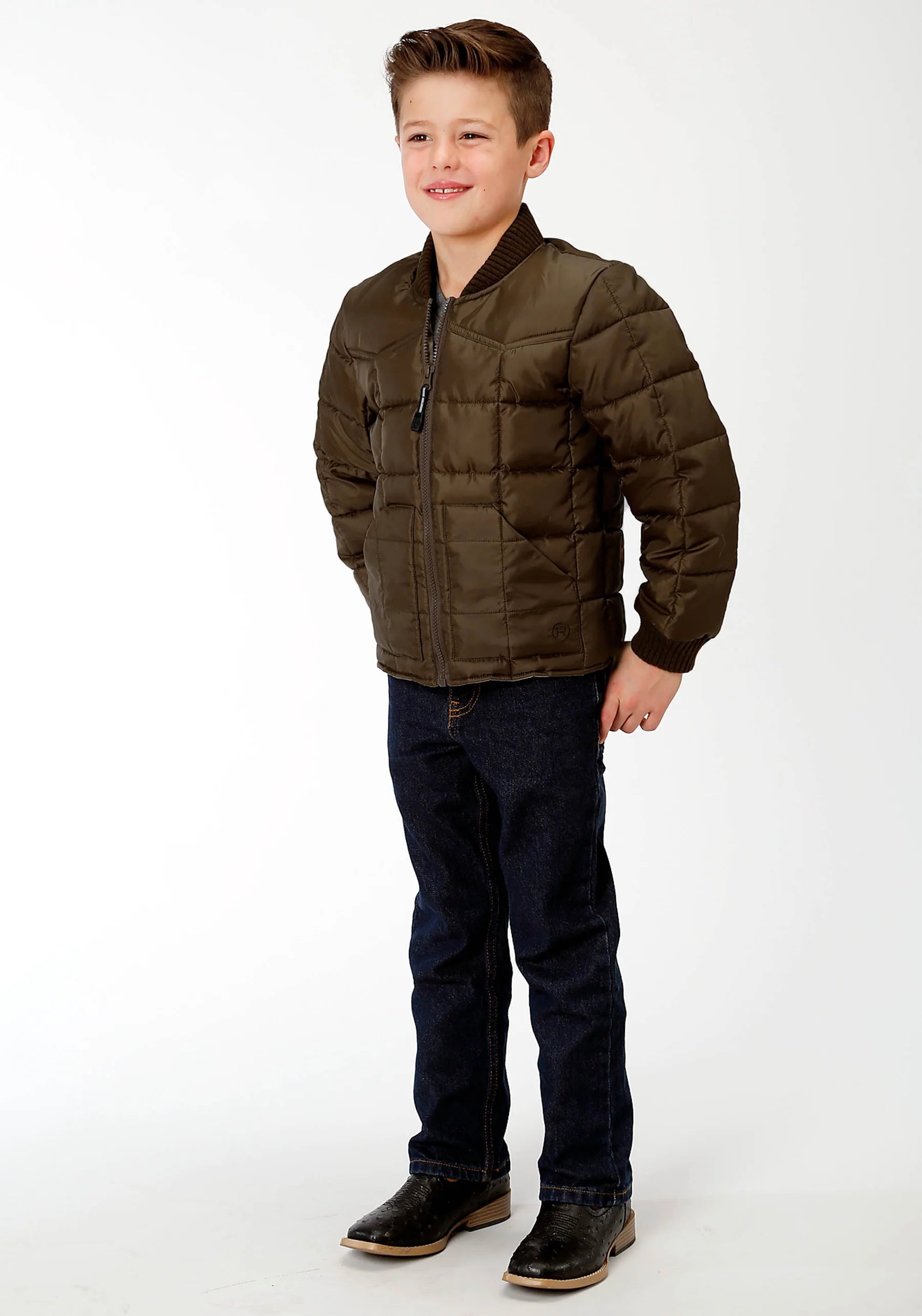 Roper Boys Brown Poly-Filled Jacket Wildflowers & Denim