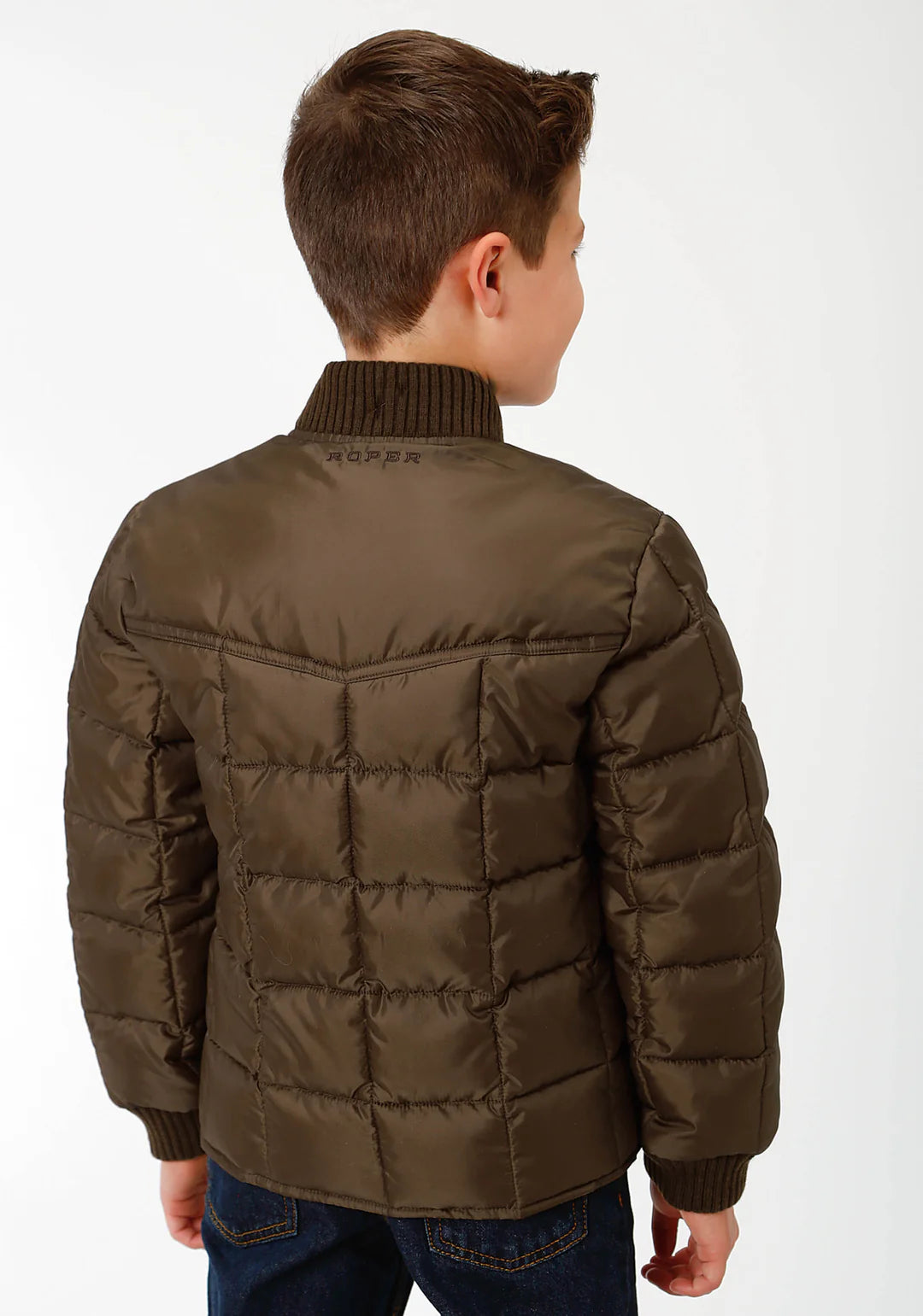 Roper Boys Brown Poly-Filled Jacket Wildflowers & Denim