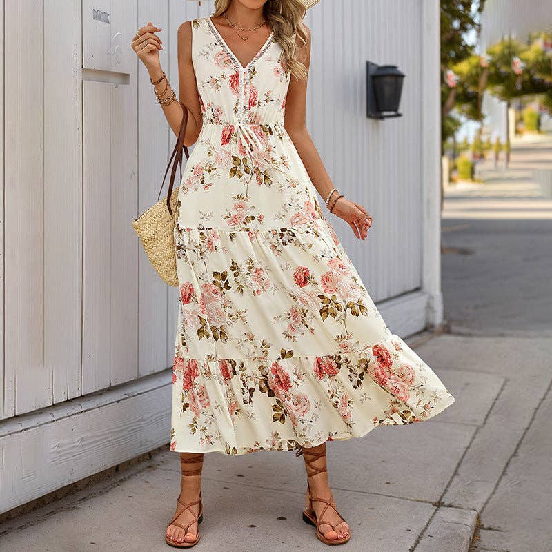 Sleeveless Deep V-Neck Loose Plain Long Maxi Casual Dress Lovesoft