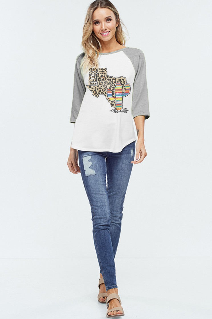 Texas Raglan Style Tee Wildflowers & Denim