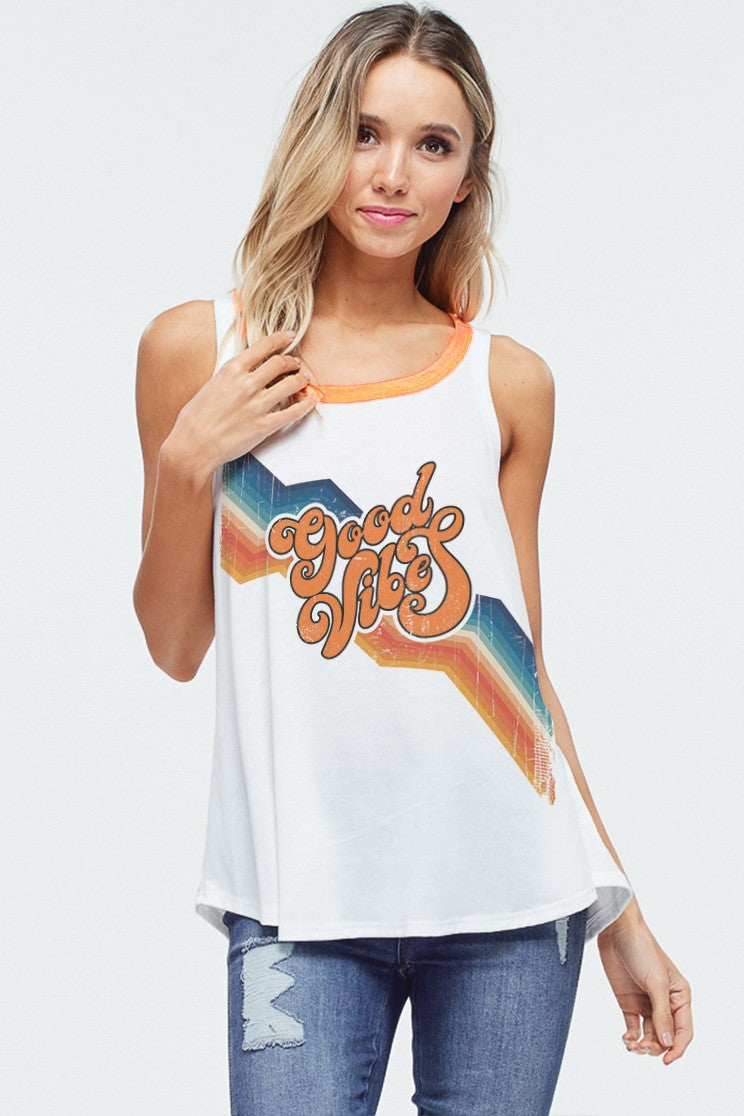Vintage Good Vibe Neon Tank Top Wildflowers & Denim