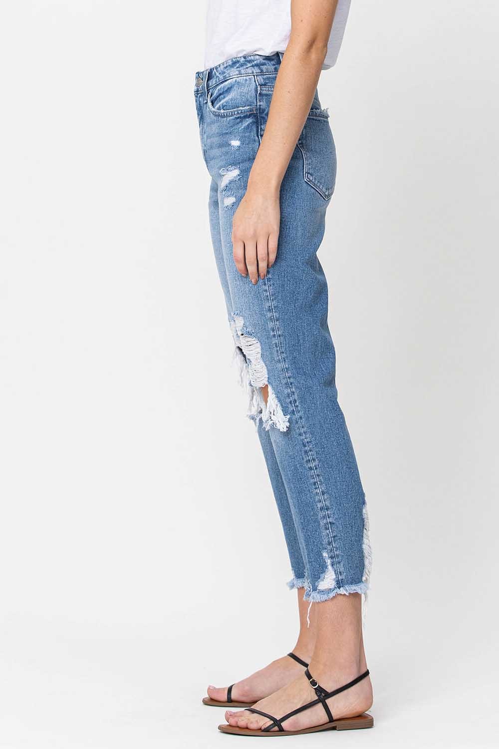 High Rise Distressed Relaxed Straight Jeans Wildflowers & Denim