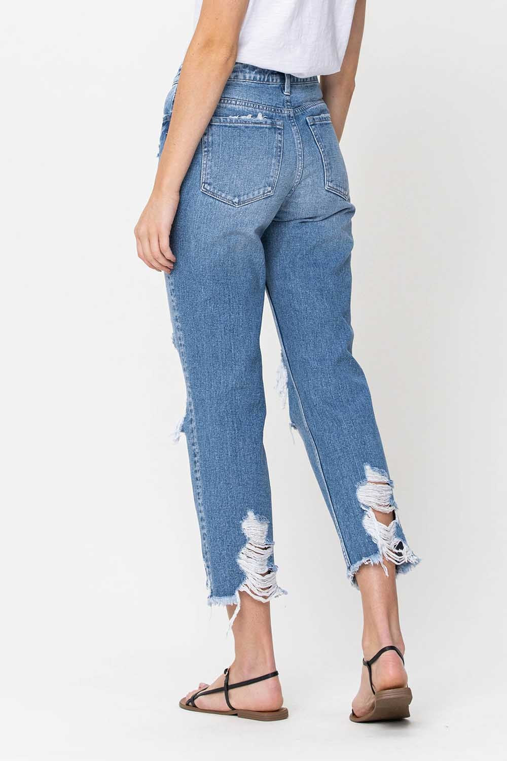 High Rise Distressed Relaxed Straight Jeans Wildflowers & Denim