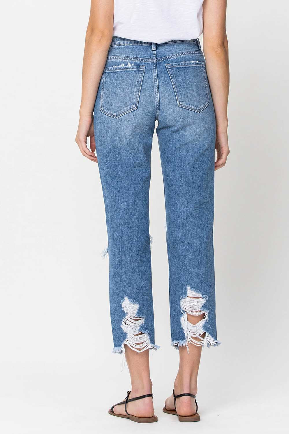 High Rise Distressed Relaxed Straight Jeans Wildflowers & Denim
