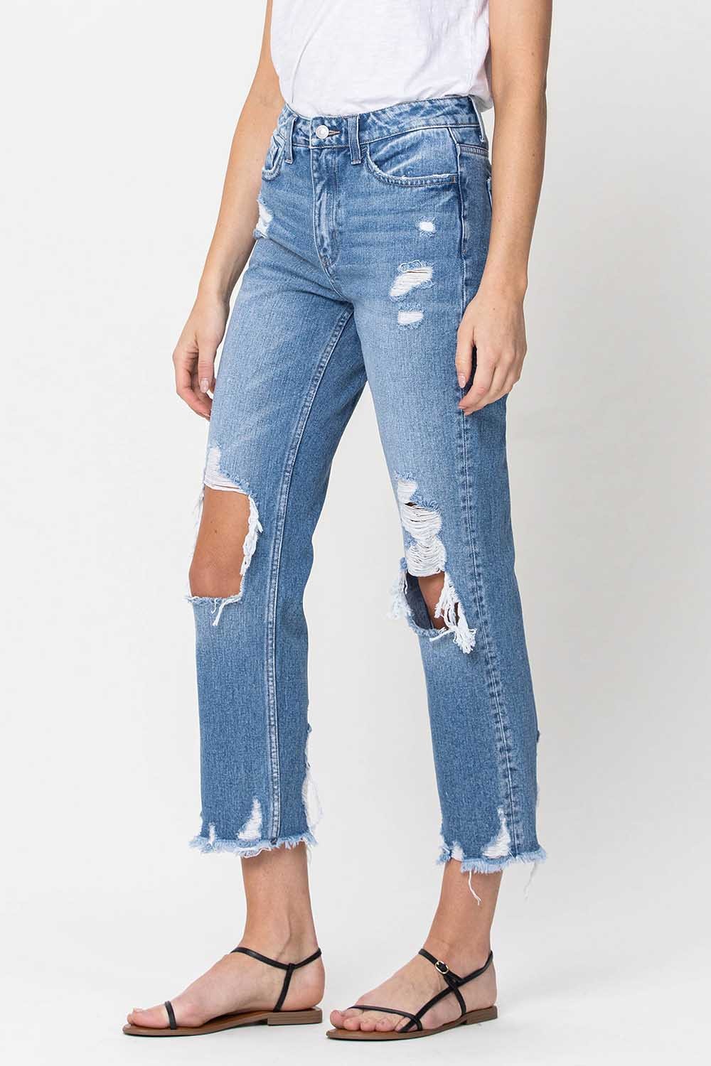 High Rise Distressed Relaxed Straight Jeans Wildflowers & Denim
