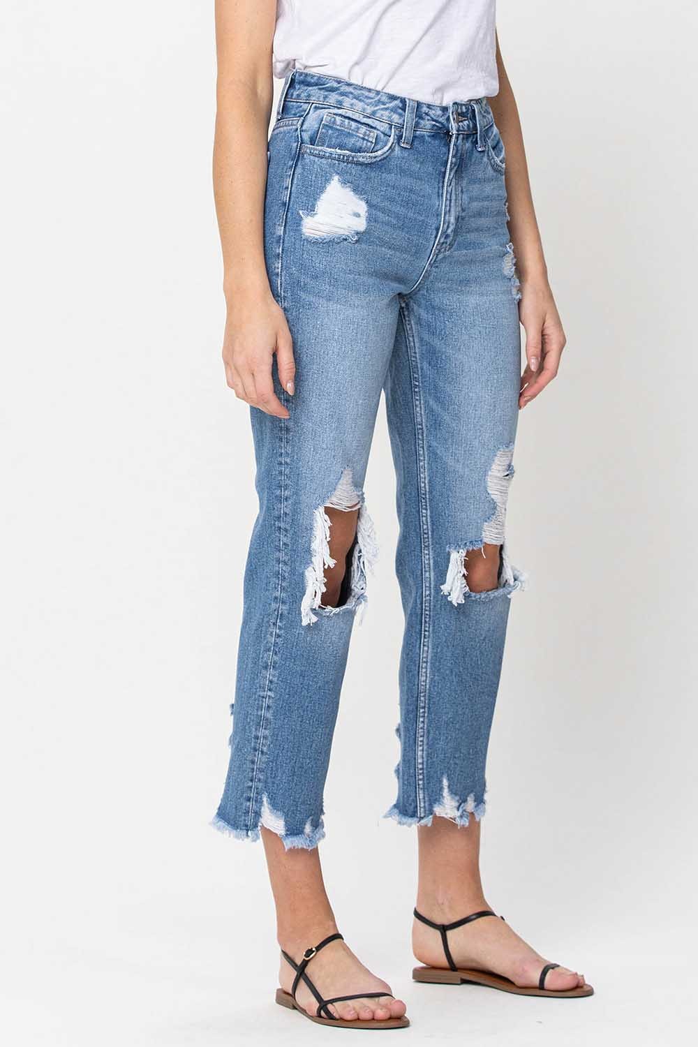 High Rise Distressed Relaxed Straight Jeans Wildflowers & Denim