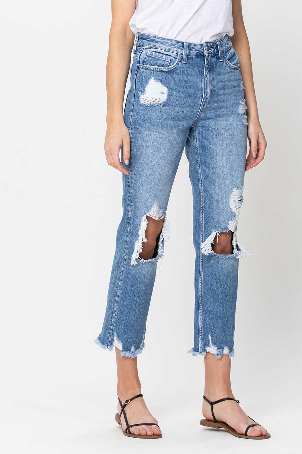 High Rise Distressed Relaxed Straight Jeans Wildflowers & Denim