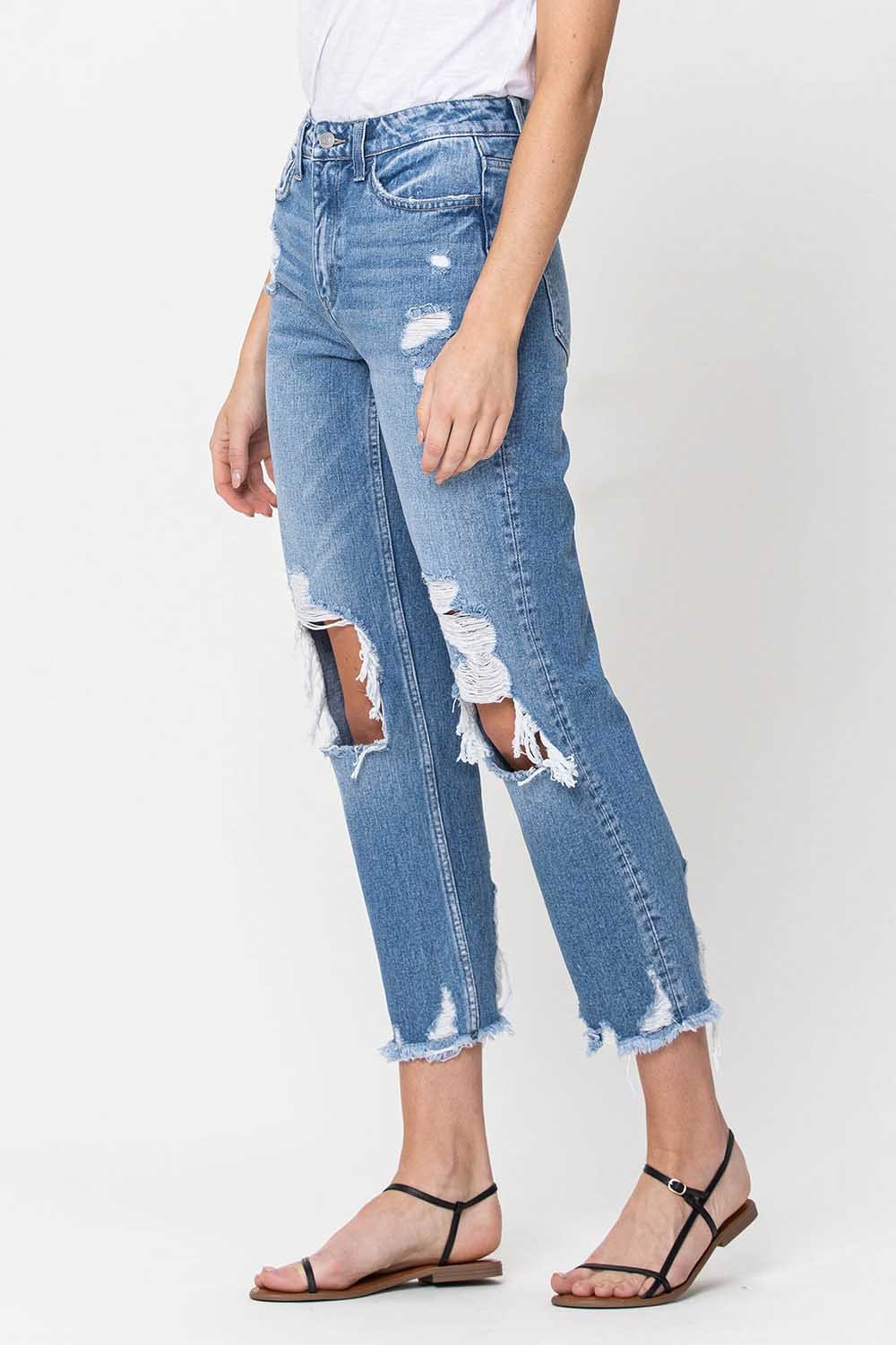 High Rise Distressed Relaxed Straight Jeans Wildflowers & Denim