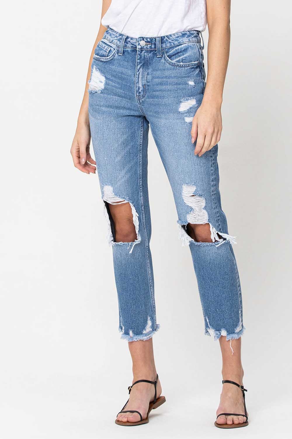 High Rise Distressed Relaxed Straight Jeans Wildflowers & Denim