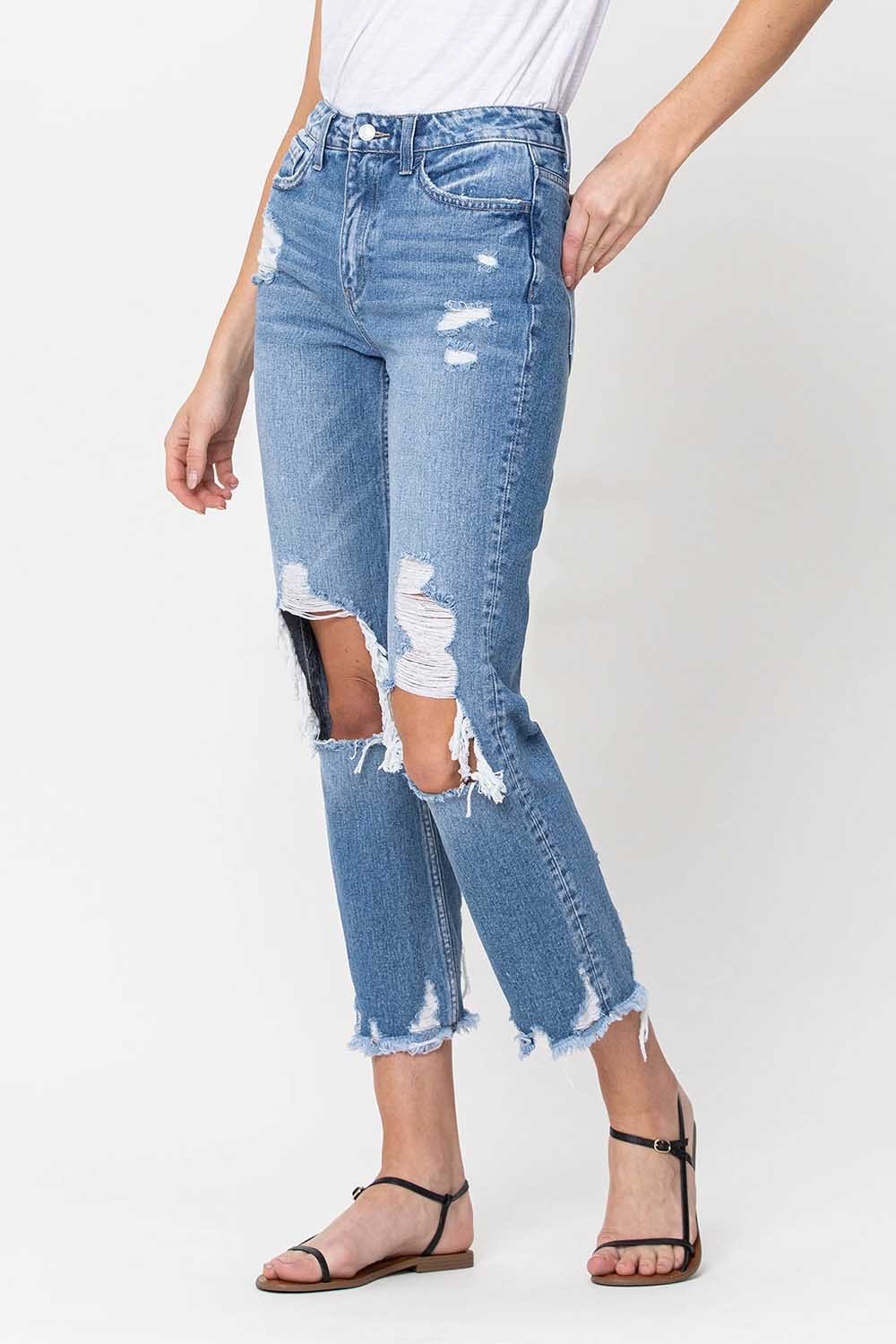 High Rise Distressed Relaxed Straight Jeans Wildflowers & Denim