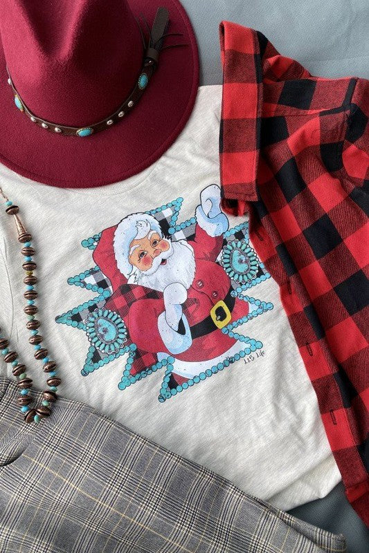 Aztec Santa Graphic Tee Wildflowers & Denim