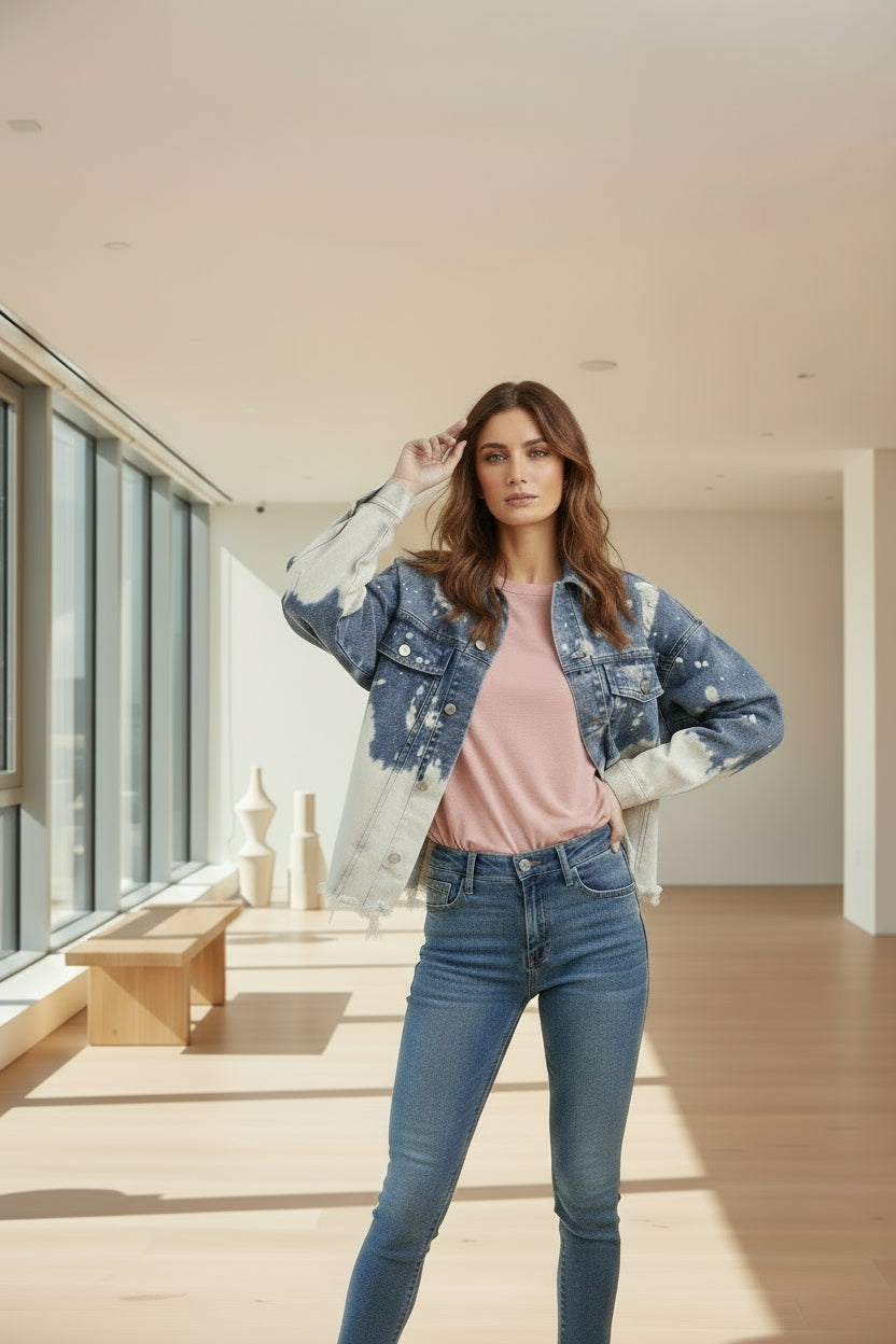 Distressed Bleached Denim Jacket Wildflowers & Denim
