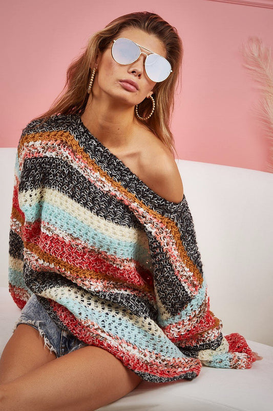 Multi Color Stripe Sweater Wildflowers & Denim