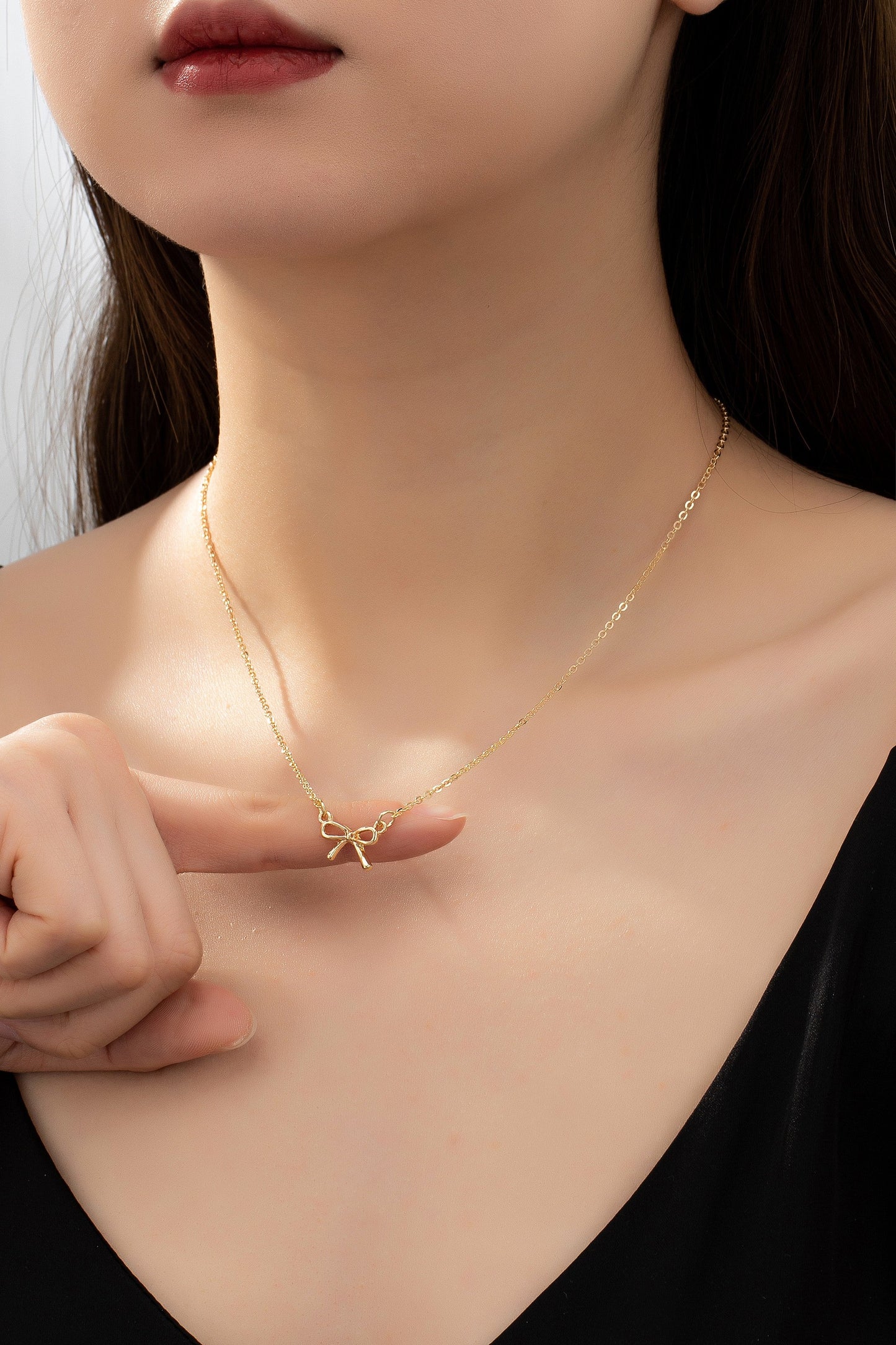 Delicate Bow Pendant Necklace Wildflowers & Denim