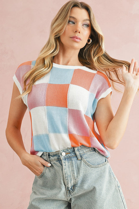 Color Block Cap Sleeve Sweater Wildflowers & Denim