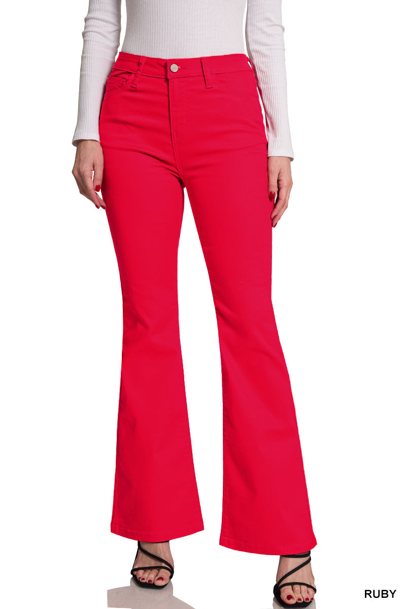 Zenana High Rise Bootcut Color Denim Wildflowers & Denim
