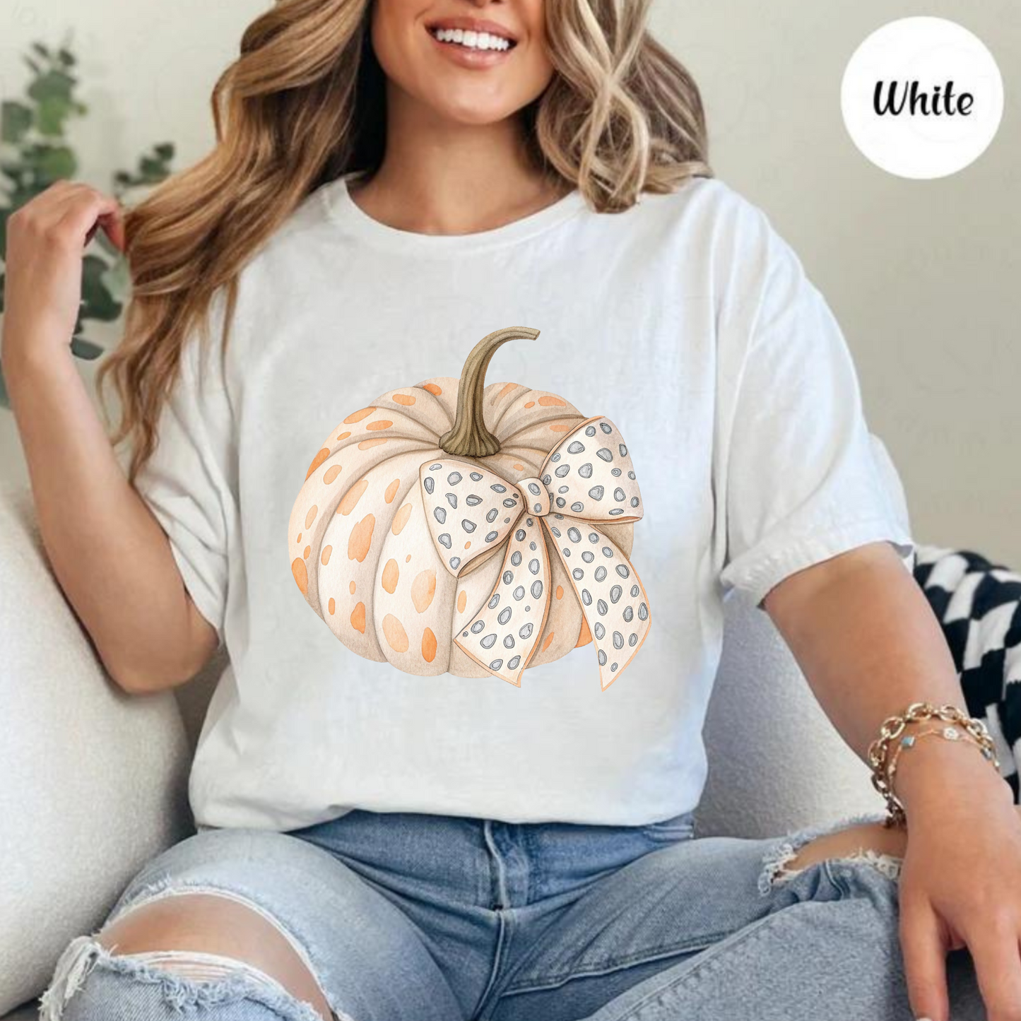 Dalmatian Watercolor Pumpkin with Bow Graphic Tee SMR Wholesale