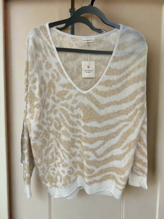 Animal Print V Neck Sweater Wildflowers & Denim