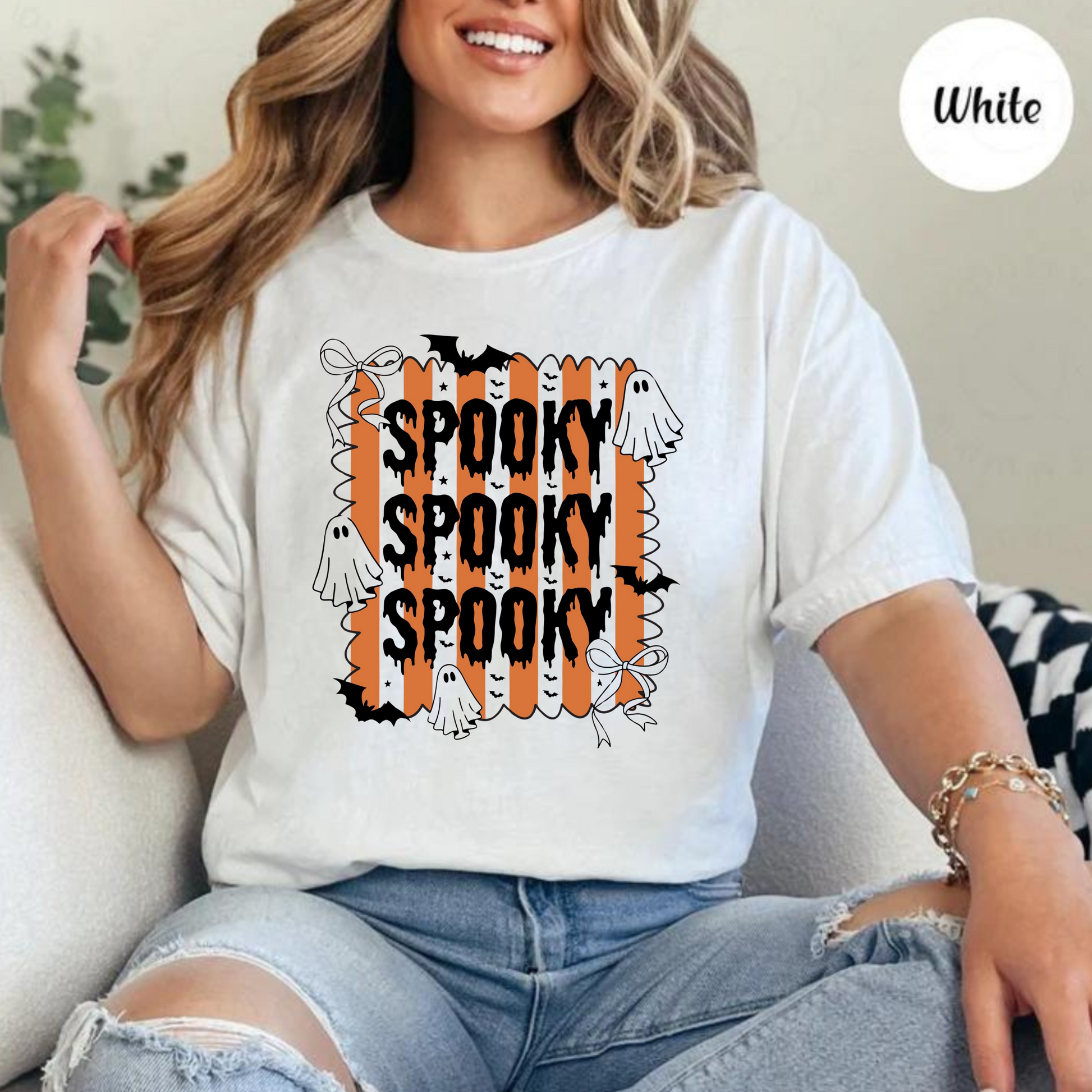 Orange Stripe Spooky Spooky Spooky Graphic Tee SMR Wholesale
