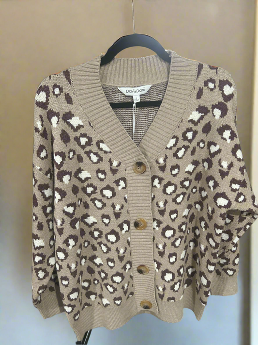 Brown/Tan/Cream Leopard Print Cardigan Wildflowers & Denim