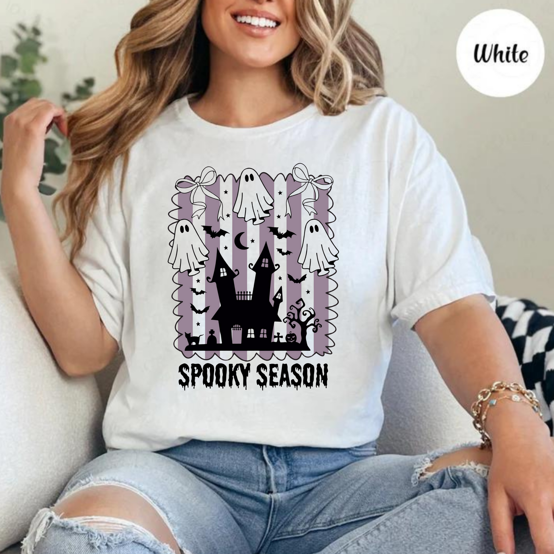 Purple Stripe Haunted House Spooky Season Graphic Tee SMR Wholesale