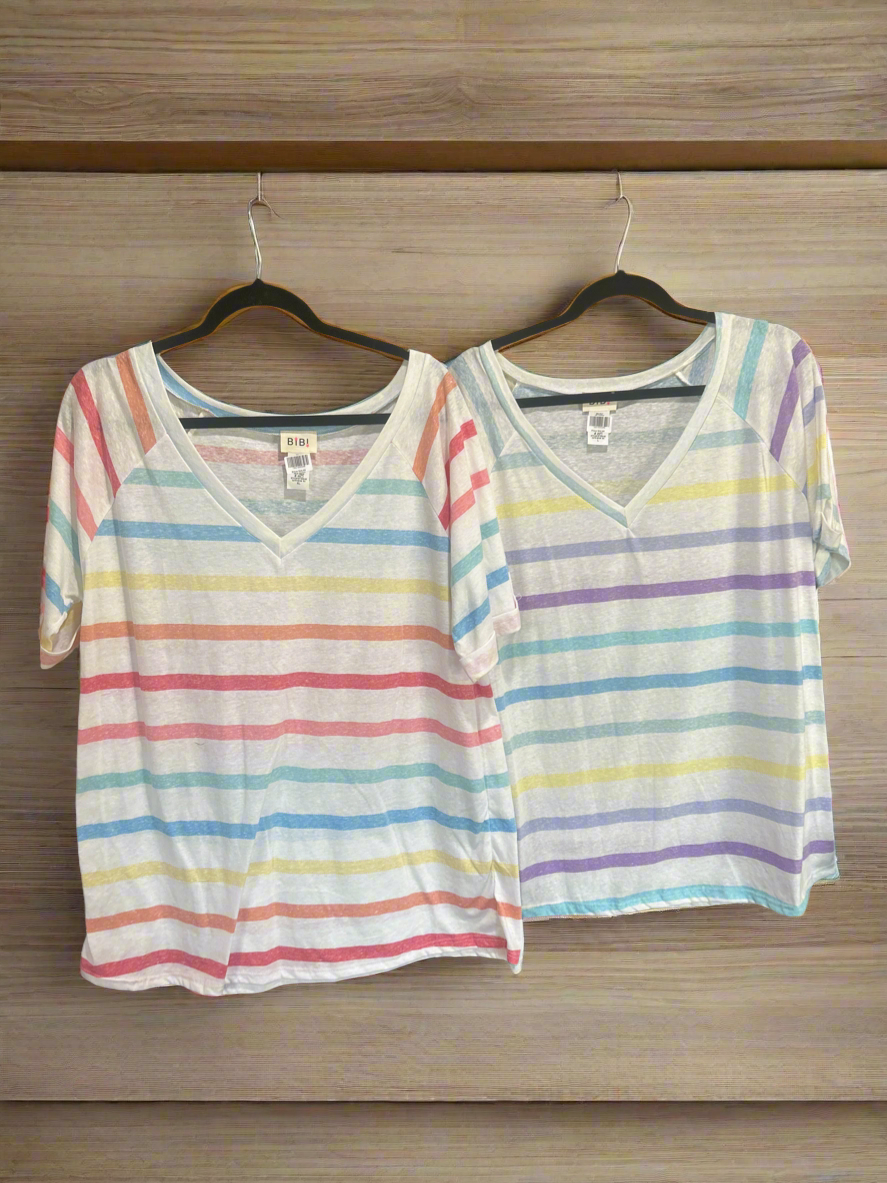 Bibi Striped vneck short sleeve Wildflowers & Denim