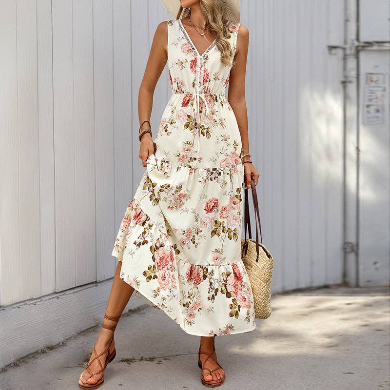 Sleeveless Deep V-Neck Loose Plain Long Maxi Casual Dress Lovesoft