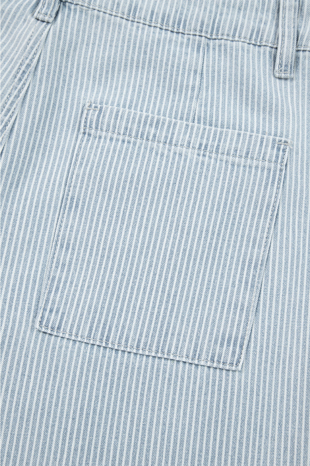 Sky Blue Striped Button Flap Pocket Cuffed Hem Wide Leg Jeans Shewin