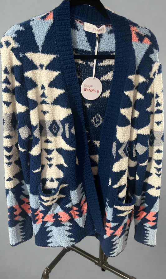 Aztec Fleece Cardigan Wildflowers & Denim