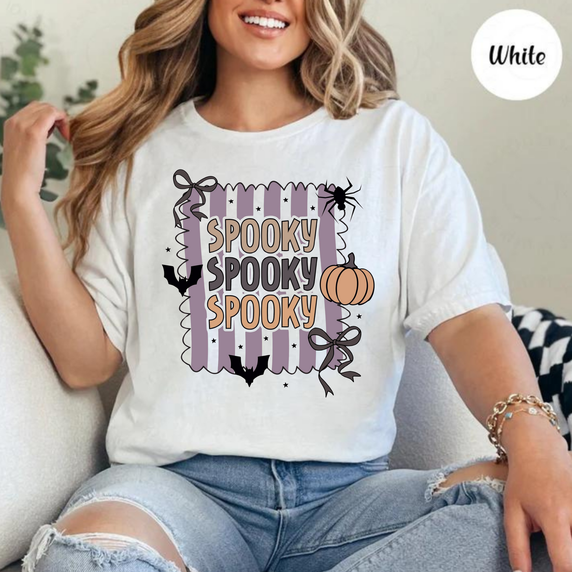 Purple Stripe Spooky Spooky Spooky Graphic Tee SMR Wholesale