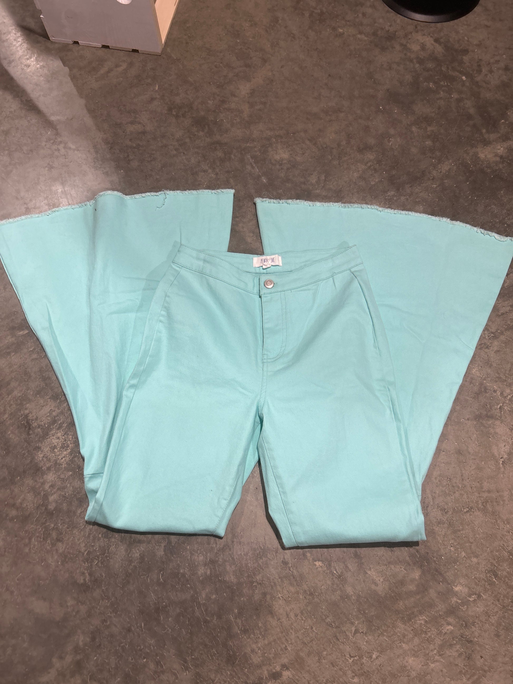 88 Peach Love Light Turquoise Bell Botton Wildflowers & Denim