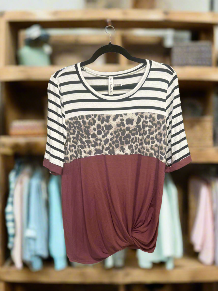 Soft Gathered Leopard & Burgundy Gathered Shirt Wildflowers & Denim