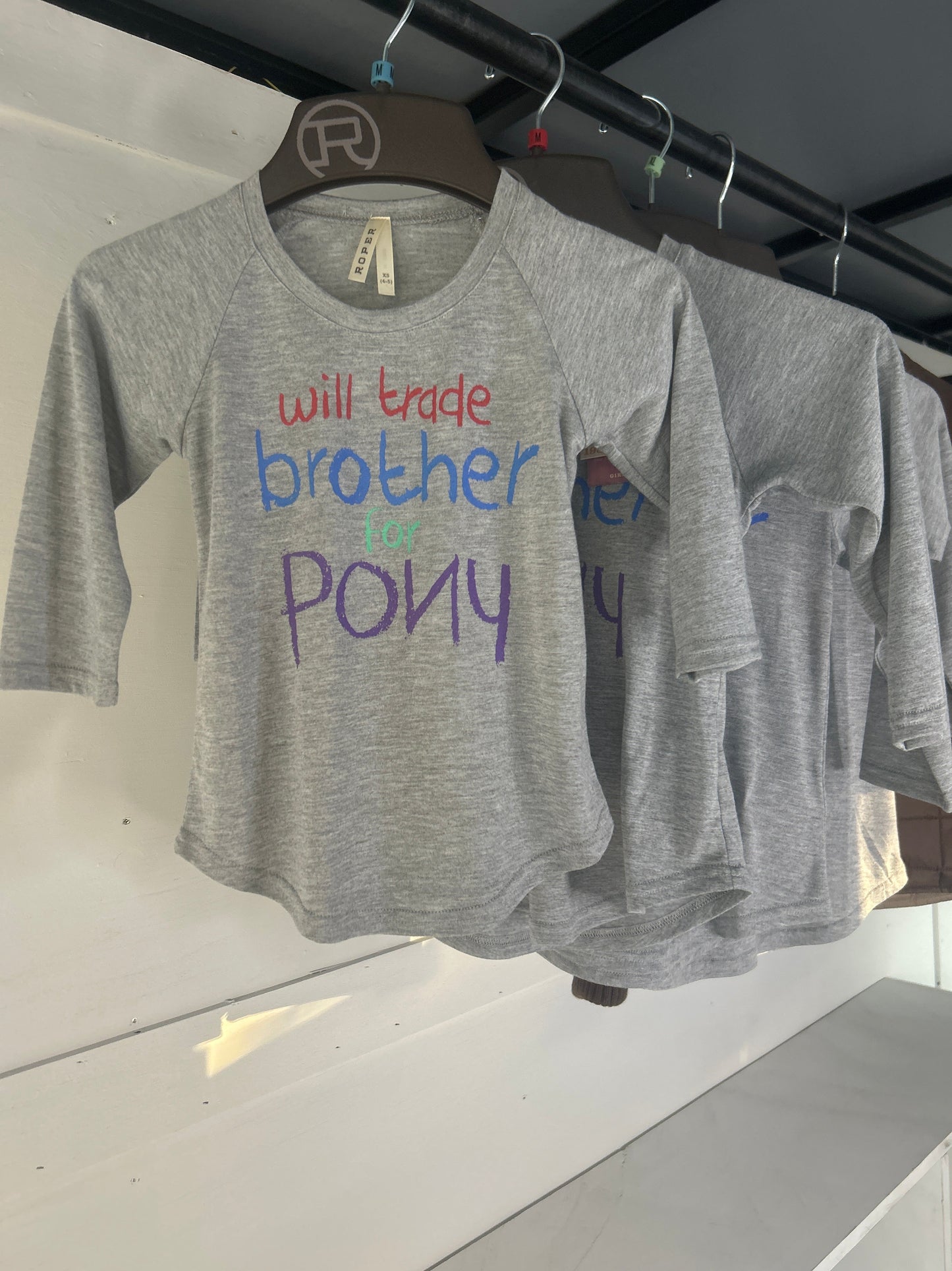 Girls Roper “Will trade brother for Pony” shirt Wildflowers & Denim
