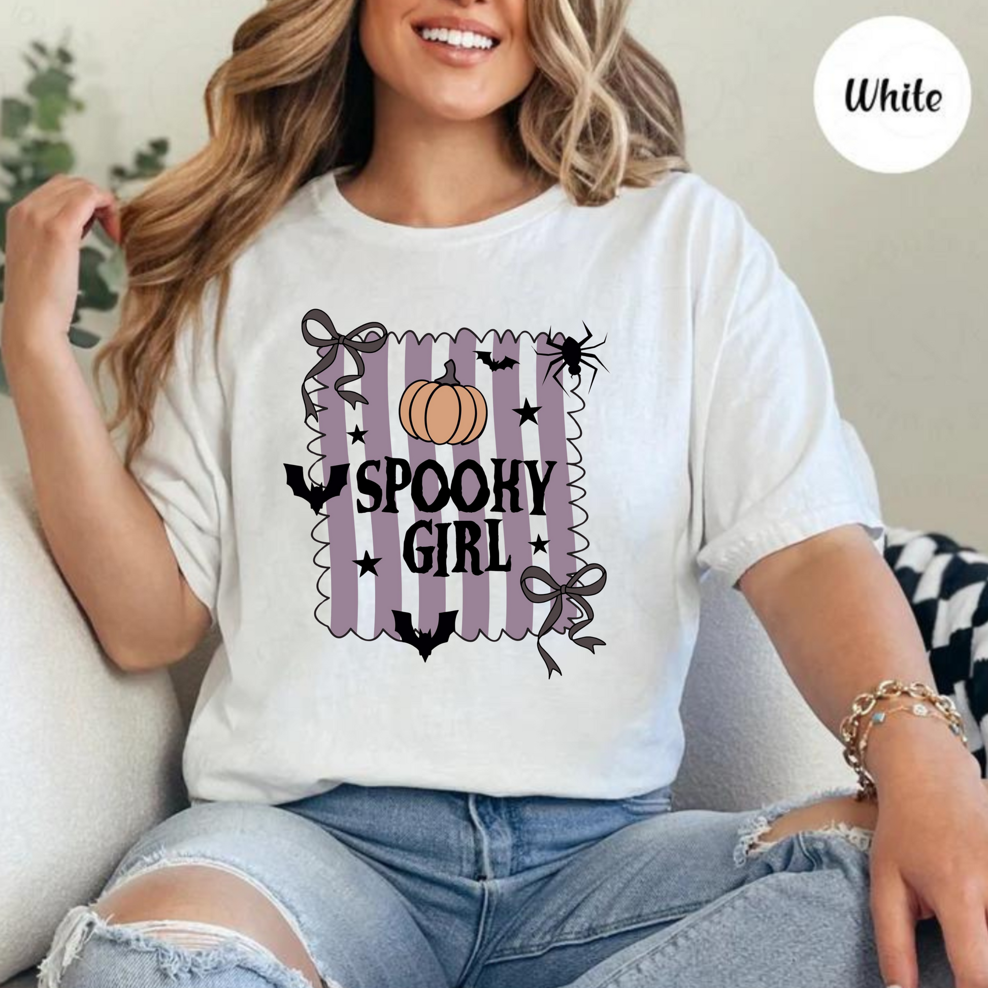 Purple Stripe Spooky Girl Graphic Tee SMR Wholesale