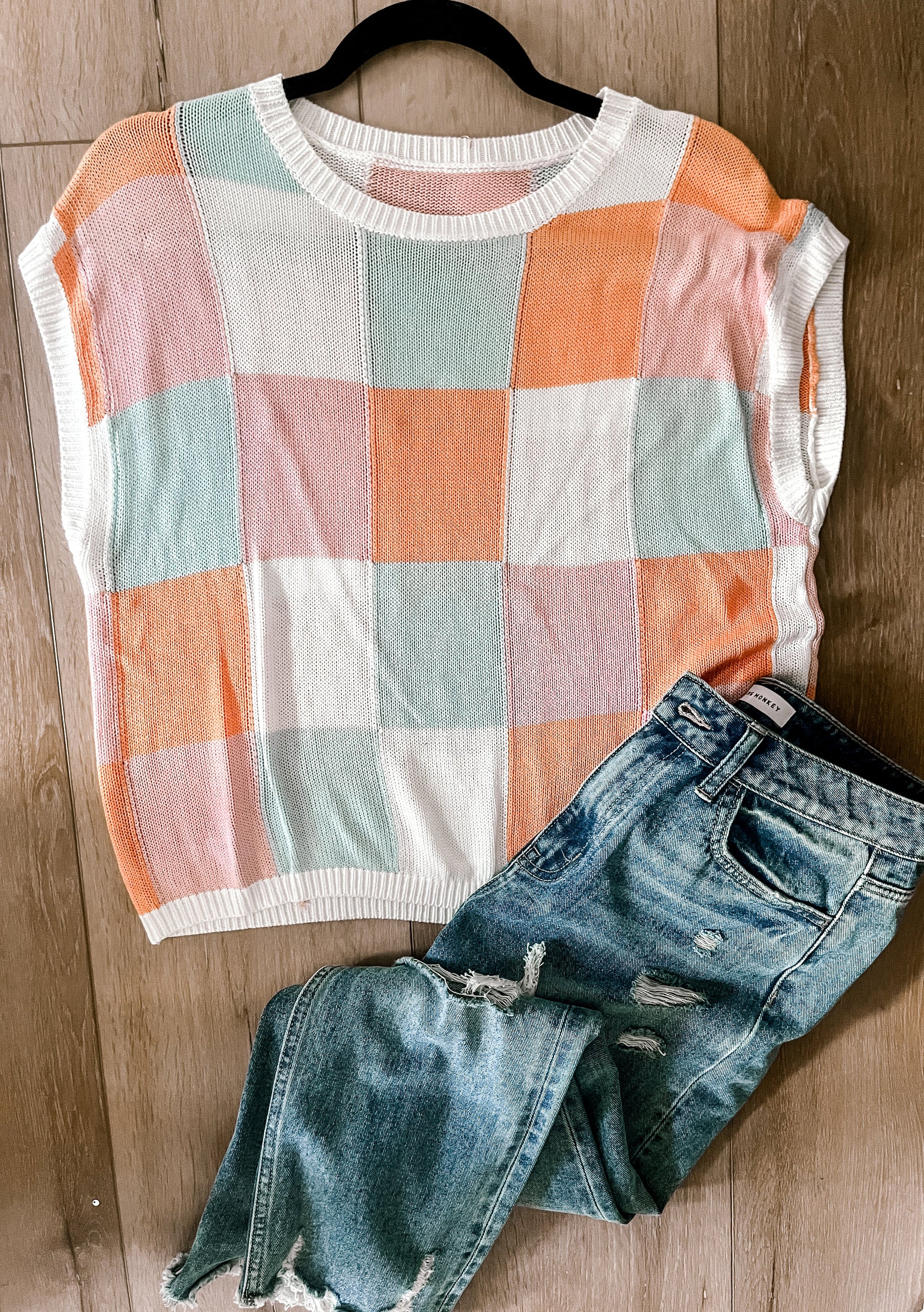 Color Block Cap Sleeve Sweater Wildflowers & Denim