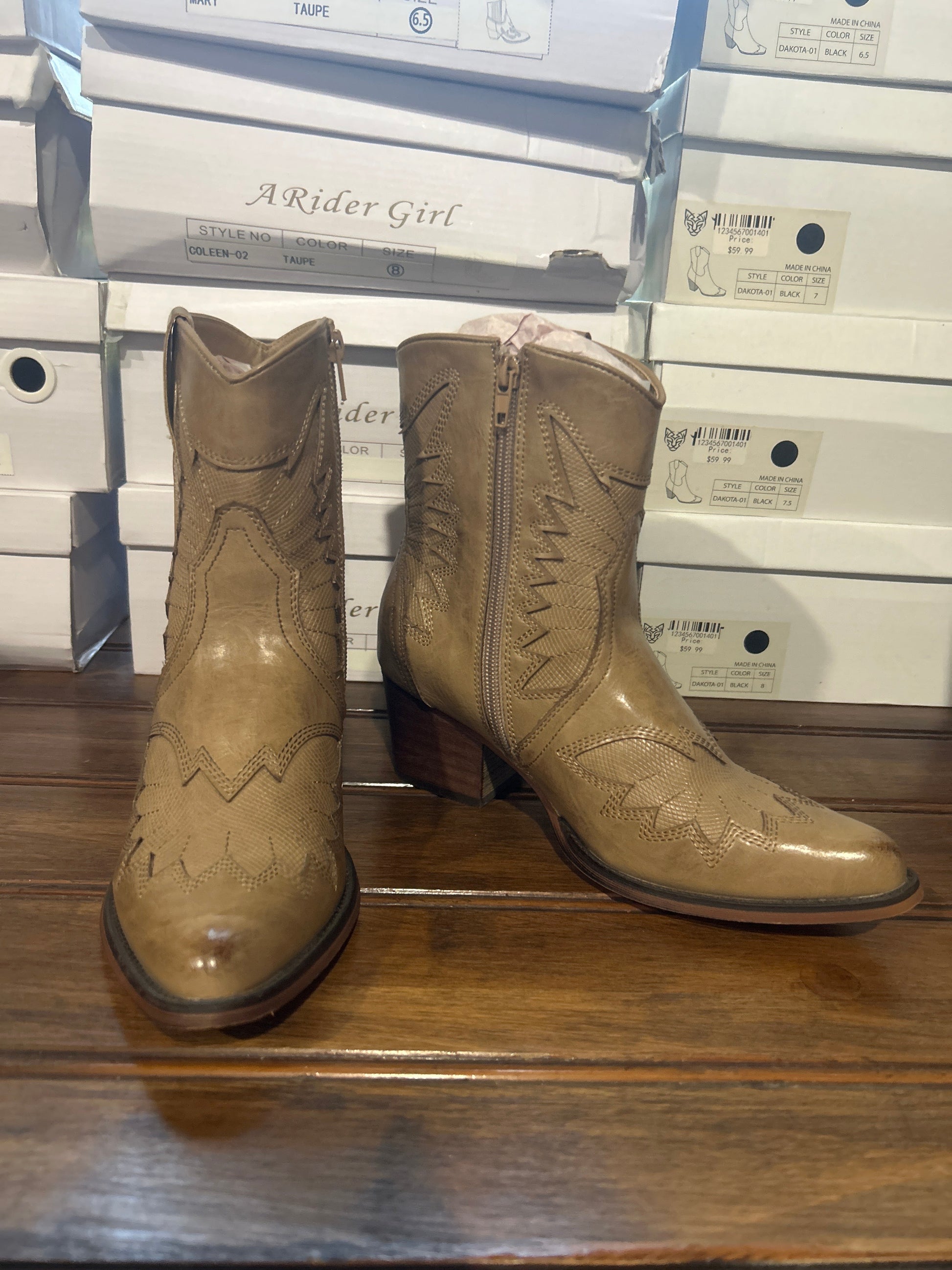 A Rider Girl Zipper Ankle Boots Wildflowers & Denim