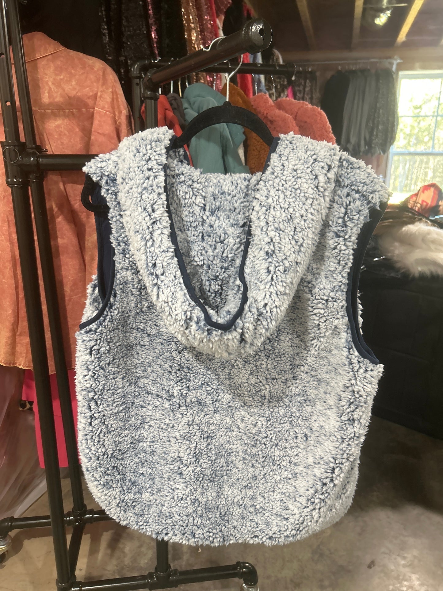 73 Davi and Dani Hooded Sherpa Vest Wildflowers & Denim