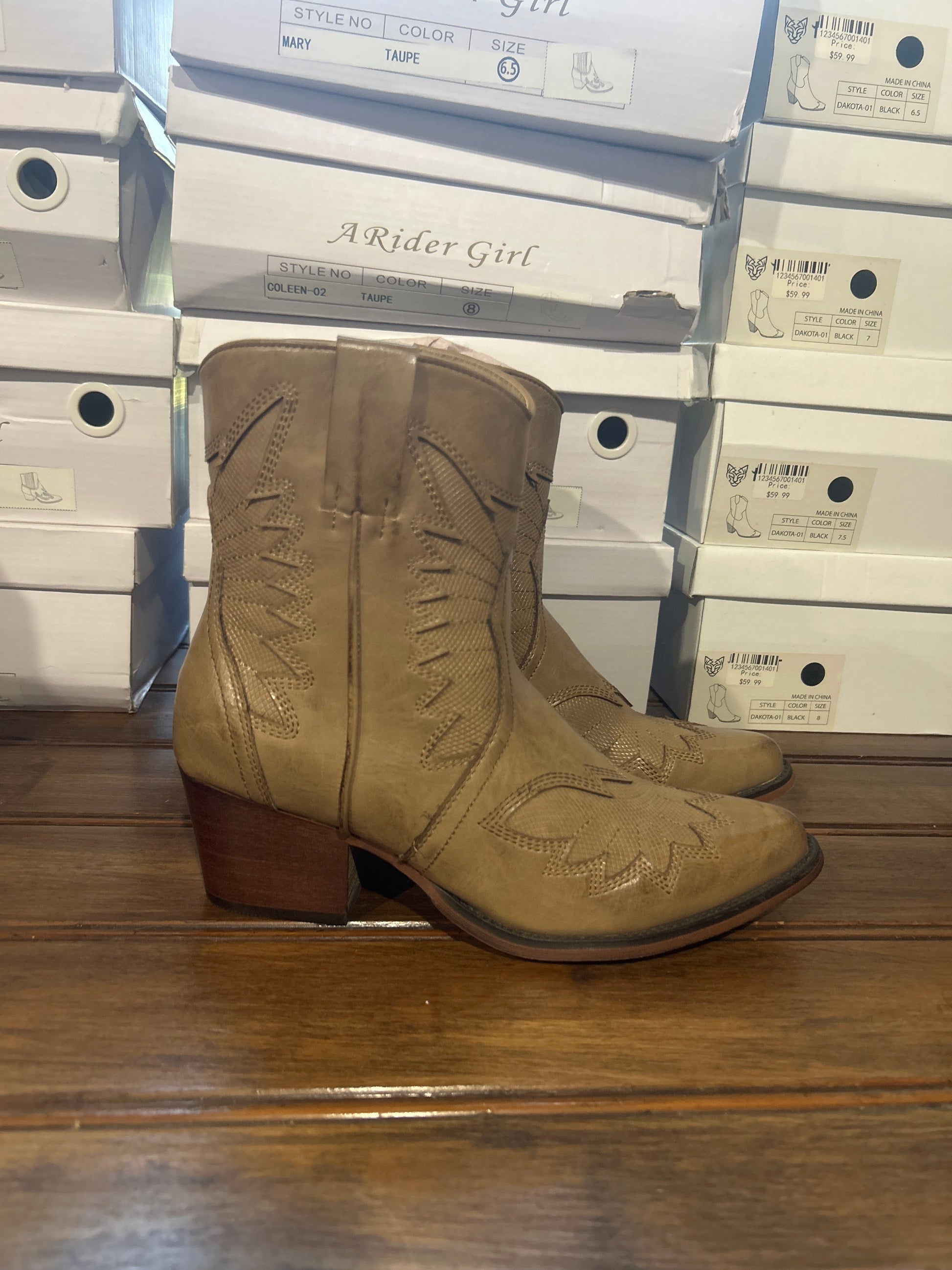 A Rider Girl Zipper Ankle Boots Wildflowers & Denim