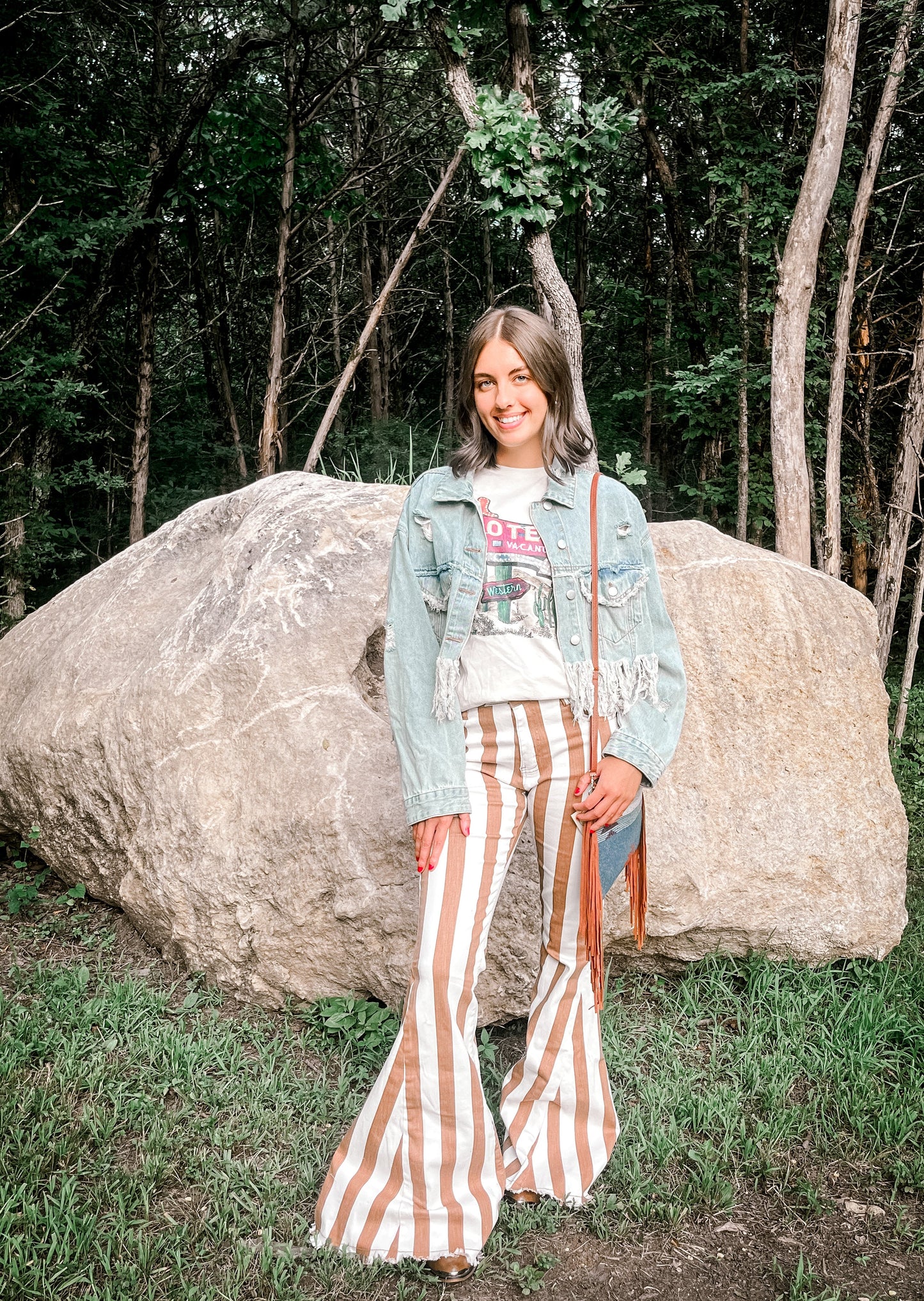 94 Brown/ White Striped bell bottoms Wildflowers & Denim