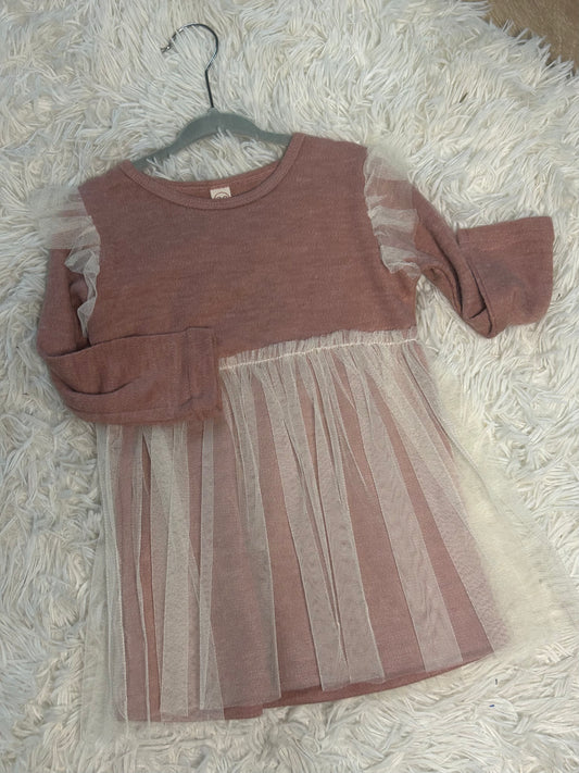 Pink and White Toole Overlay dress with Ruffle Trim Sleeve Wildflowers & Denim