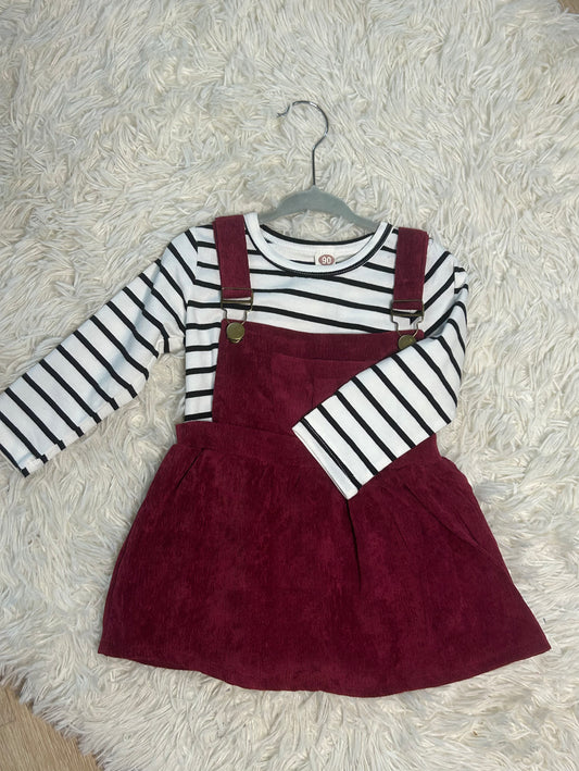 Corduroy Overall Skirt with White/ Black stripe Long Sleeve Shirt Wildflowers & Denim