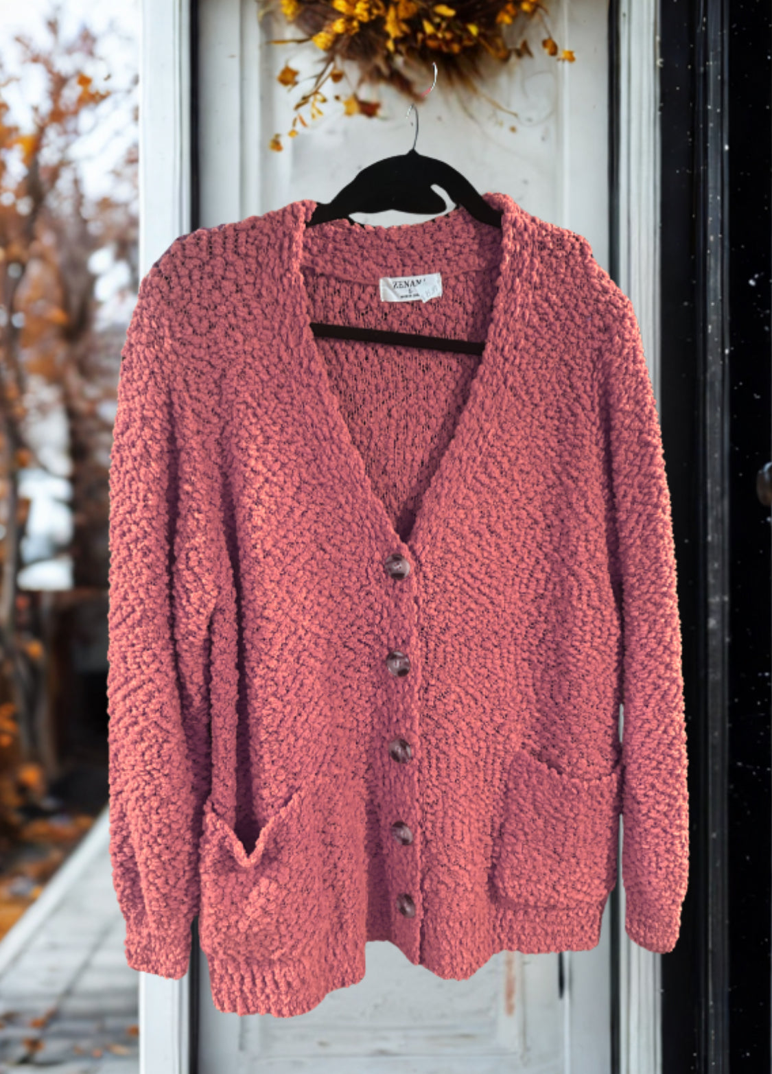 Zenana Popcorn Cardigan Wildflowers & Denim