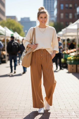 High-rise Striped Wide-leg Pants