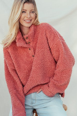 Cropped Sherpa Button High Low Shirt Wildflowers & Denim