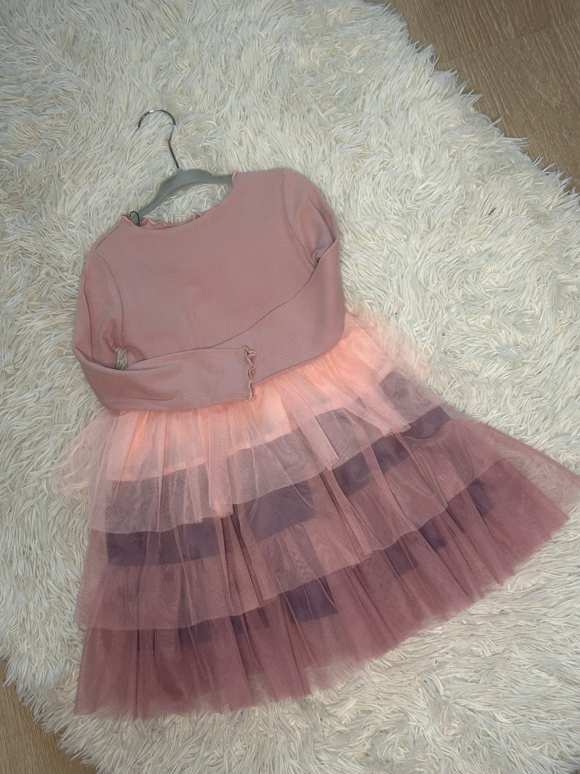 Kids Girls Long Sleeve Princess Ruffle Tiered Cake Tutu Dress Pageant Birthday Party Tulle Dress Wildflowers & Denim