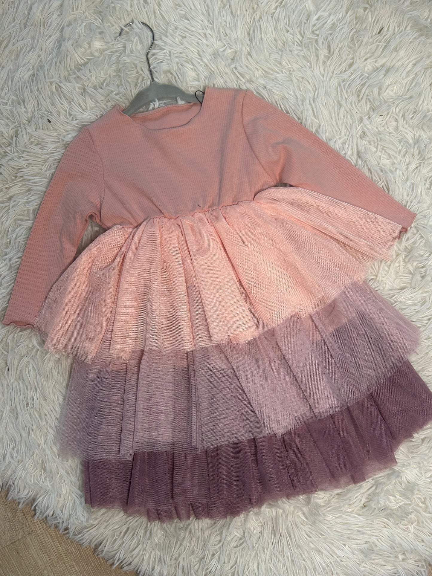 Kids Girls Long Sleeve Princess Ruffle Tiered Cake Tutu Dress Pageant Birthday Party Tulle Dress Wildflowers & Denim