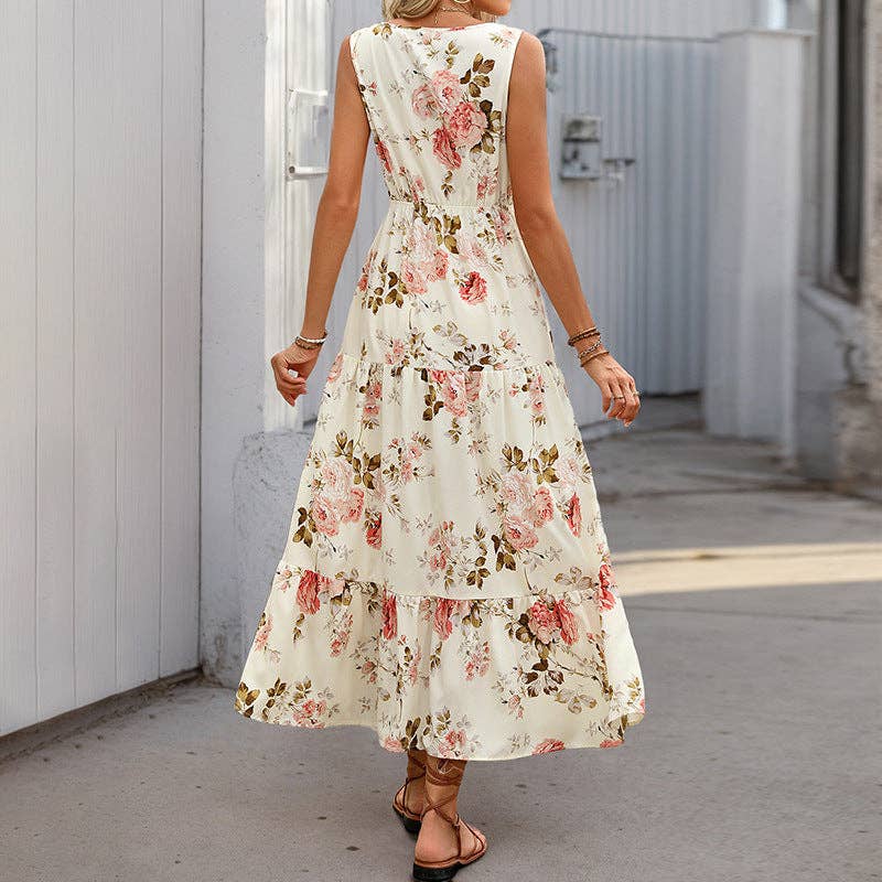 Sleeveless Deep V-Neck Loose Plain Long Maxi Casual Dress Lovesoft