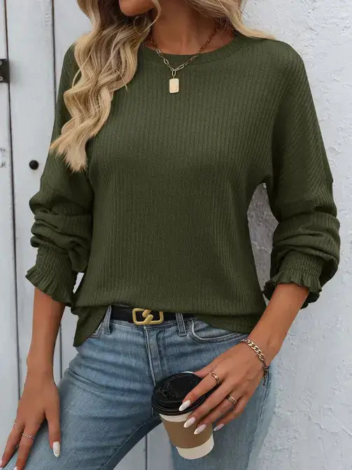 Casual Ribbed Long-Sleeve Sweater with a Relaxed Silhouette Lovesoft