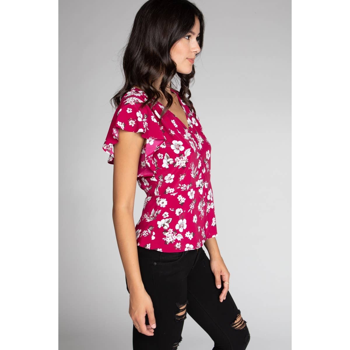 Ruffle Sleeve Button Down Blouse